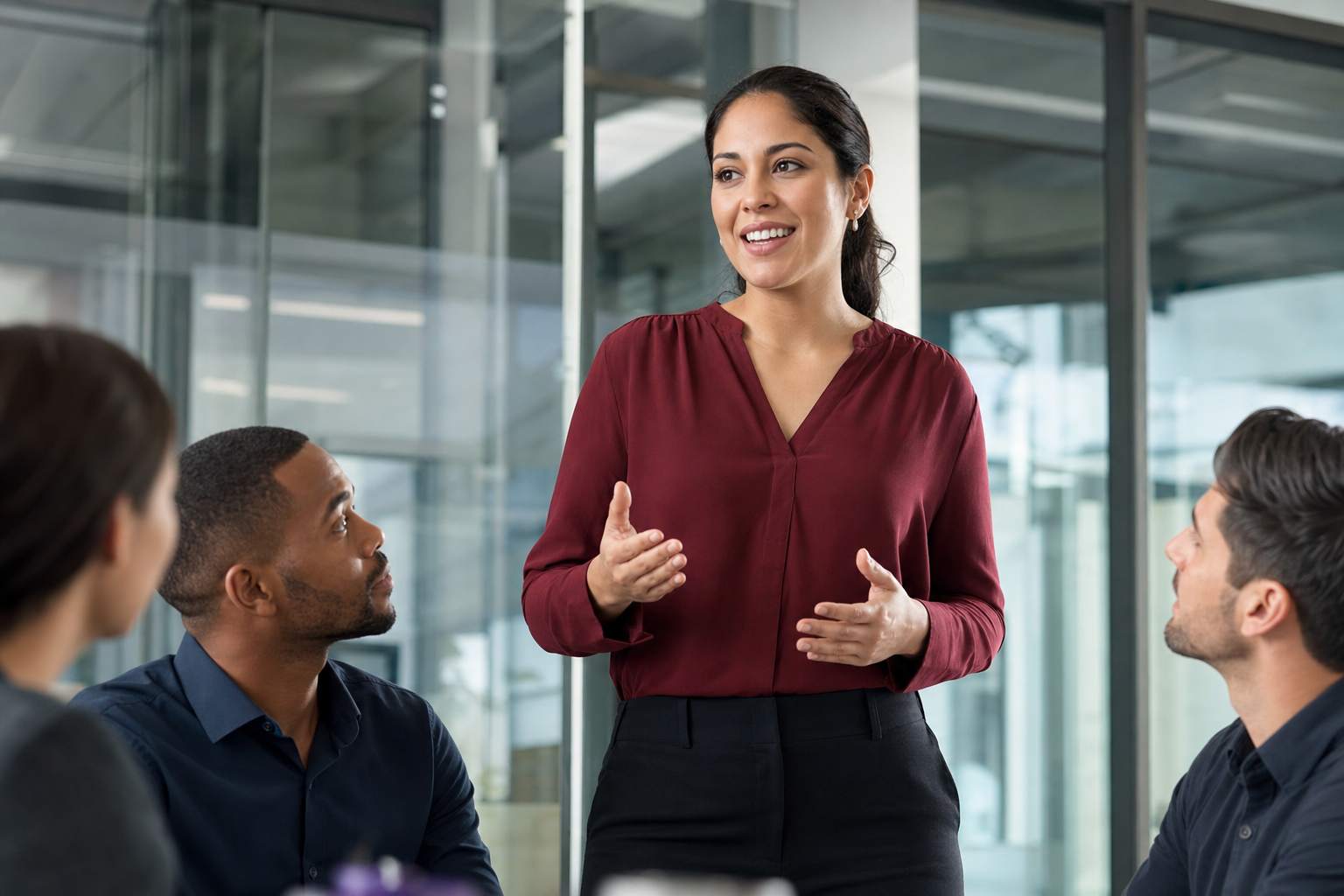 Employees working together at a meeting